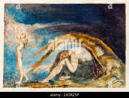 William Blake, sogno di Thiralatha, incisione in rilievo, stampato a colori, 1794-1796 Foto Stock