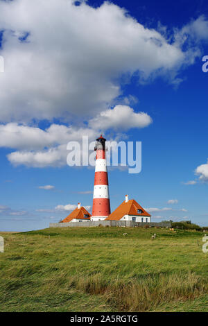 Leuchtturm von Westerhever, Westerheversand, bei San Pietro Ording, Schleswig-Holstein, Bundesrepublik Deutschland Foto Stock