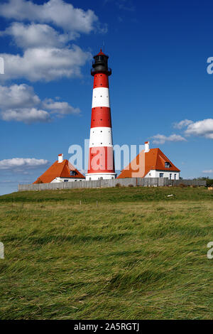 Leuchtturm von Westerhever, Westerheversand, bei San Pietro Ording, Schleswig-Holstein, Bundesrepublik Deutschland Foto Stock