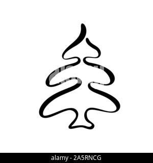 Vector stilizzata, scarabocchiati albero di Natale logo. Doodle disegnati a mano xmas elemento di design per il biglietto di auguri, banner, poster Illustrazione Vettoriale