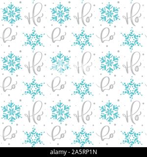 Seamless calligrafica natale disegno vettoriale con testo ho ho ho e i fiocchi di neve. Sfondo Inverno design per tessuto, web parete, biglietto di auguri Illustrazione Vettoriale