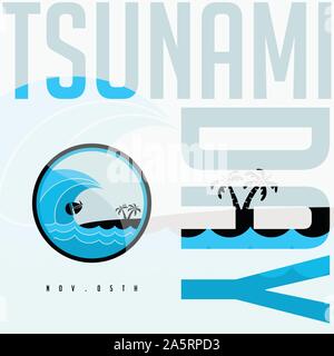 Mondo giorno dello Tsunami, icona dello Tsunami, Novembre 05, disegno vettoriale Illustrazione Vettoriale