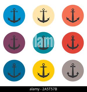 Icona vettore illustrazione logo per impostare i simboli sea anchor dalla nave per i viaggi. Modello anchor costituito da design piatto con elementi del web mobile un Illustrazione Vettoriale