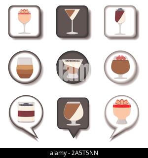 Icona vettore logo per impostare i simboli di gelatina dolce panna cotta. Panna Cotta disegno costituito da design piatto con elementi mobili le applicazioni web. Modalità di raccolta Illustrazione Vettoriale