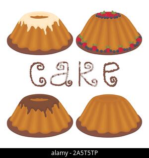 Illustrazione Vettoriale logo per impostare tutto il dessert fatti in casa torta. La torta è costituita da cotto naturale dolce pasticceria è decorata frutti di bosco Lamponi. Mangiare Illustrazione Vettoriale