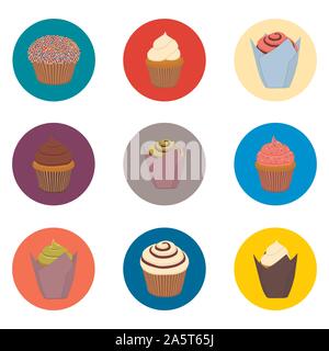 Icone vettoriali logo illustrazione dal set simboli per il dolce tortina. Tortina disegno costituito da design piatto con elementi mobili le applicazioni web. Collezione Illustrazione Vettoriale