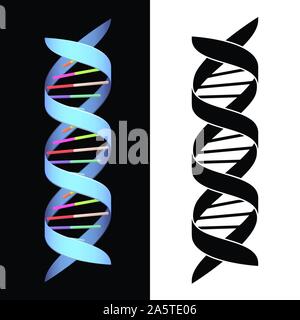 Il DNA ad elica a spirale isolato illustrazione vettoriale in entrambe a colori e in bianco e nero Illustrazione Vettoriale
