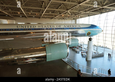 Air Force One in Ronbald Reagan Presidential Library in Simi Valley in California. Foto di Dennis Brack Foto Stock