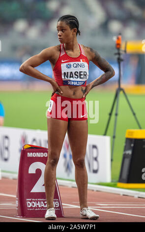 DOHA - QATAR SEPT 30: Salwa Eid Naser del Bahrein a competere in 400m riscalda il giorno 4 del XVII IAAF mondiale di atletica 2019, Kalifa Inte Foto Stock