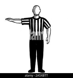 Bianco e nero illustrazione di un arbitro di basket o ufficiale con segnale di mano che mostra il conteggio visibile se visto dalla parte anteriore su sfondo isolato fatto Foto Stock