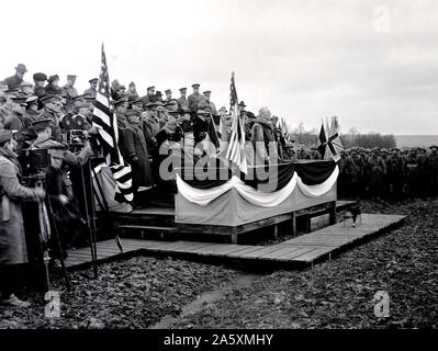 Presidente Woodrow Wilson consegna il giorno di Natale indirizzo a soldati di A.E.F. Langres, hte. Marne, Francia ca. 12/25/1918 Foto Stock