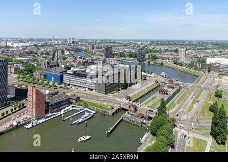 Da Euromast, Skyline, Delfshaven, Rotterdam, Zuid-Holland, Paesi Bassi Foto Stock