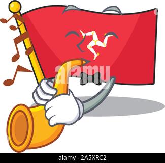 Con tromba bandiera isola di man cartoon isolato Illustrazione Vettoriale