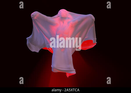 Volo fantasma bianco boy figura coperto con un foglio di copertura su sfondo nero. Halloween 3d illustrazione Foto Stock