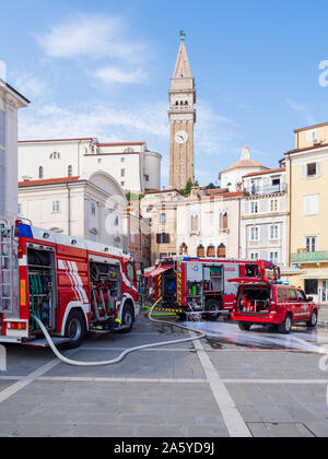 Casa di fuoco Tartini Piran Piazza Città Vecchia Slovenia Foto Stock