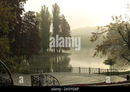 Nel tardo autunno a uno straordinario e bellissimo lago Foto Stock