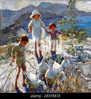 Cornish Holiday, intorno al 1940-45 da Dorothea Sharp (1874-1955) olio su tela. Nato a Dartford Kent, Dorotea Sharp ha studiato arte a Londra e Parigi, nonostante la disapprovazione dei genitori. Dal 1940-1946 ha vissuto in St Ives, Cornwall. Il paesaggio e la qualità della luce nella parte di Cornovaglia direttamente influenzato il suo lavoro. Foto Stock