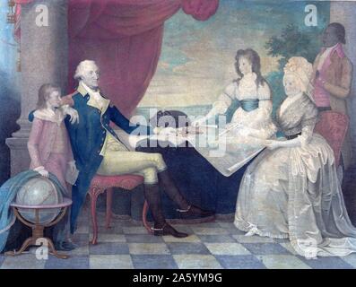 Ritratto della famiglia Washington, George Washington, la First Lady e i loro due bambini Grand. Dipinto da Edward selvaggio (1761-1817). Datata 1798 Foto Stock