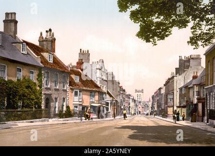 High Street West, Dorchester, Inghilterra tra il 1890 e il 1900. Foto Stock