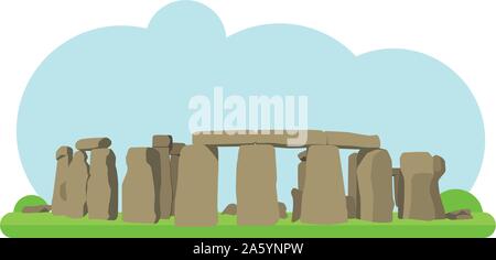 Illustrazione Vettoriale di Stonehenge in uno stile piatto e isolato su sfondo bianco Illustrazione Vettoriale