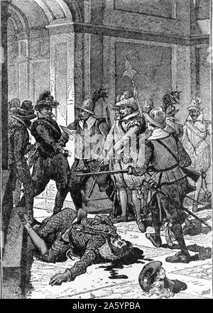 Illustrazione raffigurante la morte di Francisco Pizarro (1476-1541) il conquistador spagnolo che ha vinto l'impero Inca. Datata 1891 Foto Stock