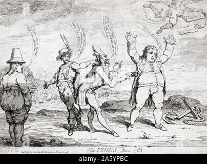 Attacco satirico di James Gillray (1756-1815) circa il Trattato di Parigi, firmato alla fine della Rivoluzione Americana, così come la Guerra di Successione Spagnola che è stata intrapresa in concomitanza in Europa. Datata 1784 Foto Stock