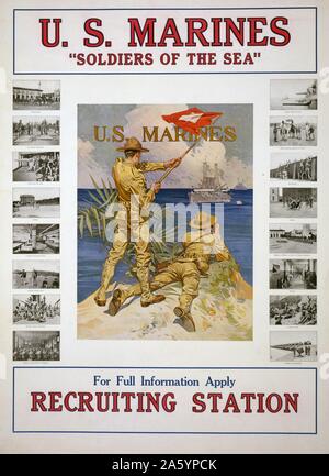 La Prima Guerra Mondiale Marines americani Poster intitolato "oldiers del Mare" incoraggiare gli uomini ad arruolarsi. Creato da Joseph Christian Leyendecker (1874-1951) preminente illustratori americani. Datata 1917 Foto Stock