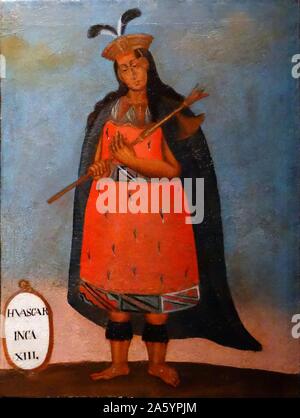 Stile coloniale spagnolo il ritratto del re Inca Huáscar Inca, 1503-1532. Sapa Inca dell'Impero Inca dal 1527 al 1532 D.C. Foto Stock