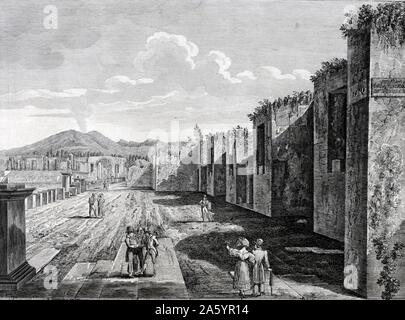 Xix secolo il disegno dei turisti in visita alle rovine romane di Pompei Italia.. L antica città romana di Pompei fu sepolta dall'eruzione del Vesuvio nel 79 CE Foto Stock