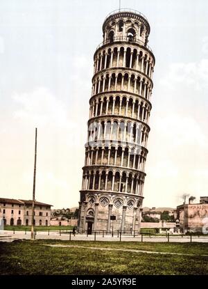 Vintage photomechanical stampa della Torre Pendente di Pisa. Datata 1895 Foto Stock