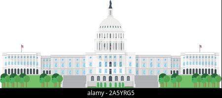 Casa del Campidoglio di Washington DC, Stati Uniti d'America. Isolato su sfondo bianco illustrazione vettoriale. Illustrazione Vettoriale