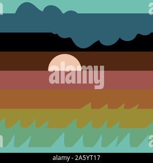 Vettore senza giunture con motivo a strisce semplice paesaggio al tramonto Illustrazione Vettoriale