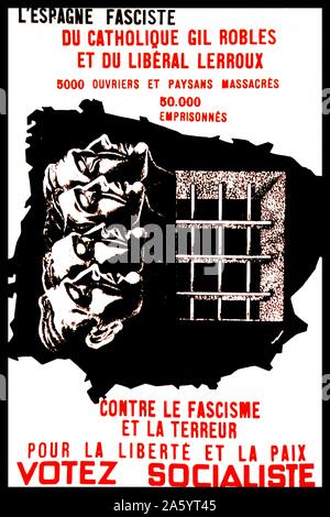 Socialista spagnola poster di propaganda di attaccare il fascismo, liberali e chiesa cattolica 1936 Foto Stock