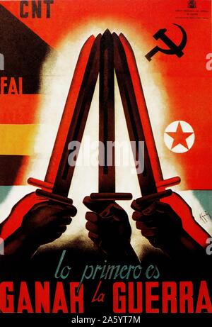 Lo Primero es Ganar la guerra, (il primo compito è quello di vincere la guerra). Poster di propaganda da Junta Delegada de Defensa de Madrid, durante la Guerra Civile Spagnola 1936 Foto Stock