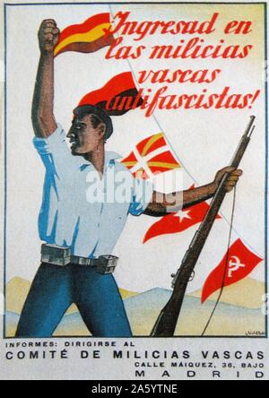 Ingresad en las milizie vascas antifascistas! Unire l'anti-fascista di assunzione delle milizie poster, durante la Guerra Civile Spagnola Foto Stock