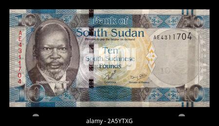Il sud Sudan banconota, 2011; offre un ritratto di John Garang, l'ex leader dell'Esercito Popolare di Liberazione Sudanese (SPLA). Foto Stock