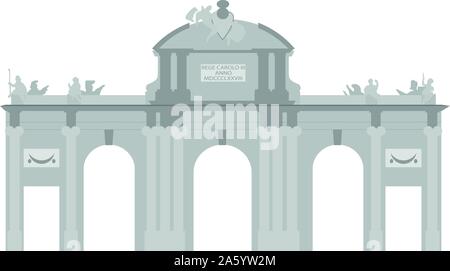 Alla Porta di Alcalá, Madrid, Spagna. Isolato su sfondo bianco illustrazione vettoriale. Illustrazione Vettoriale