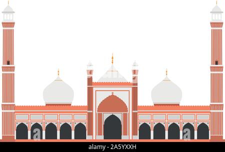 Red Fort di Delhi, India. Isolato su sfondo bianco illustrazione vettoriale. Illustrazione Vettoriale