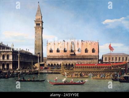 Pittura intitolata 'Il Bucintoro al Molo il giorno dell'Ascensione' da Giovanni Antonio Canal (1697-1768), meglio conosciuto come il Canaletto, è stato un pittore italiano di paesaggi o vedute di Venezia. Egli è stato anche un importante incisore in attacco. Del 1745 Foto Stock