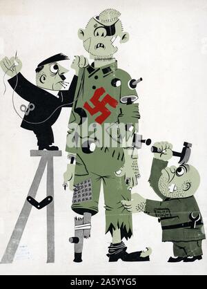 La Propaganda poster raffigurante Hitler e un soldato nazista che si tenta di correggere la rotta e patchato Germania Nazista forza di combattimento. Dalla seconda guerra mondiale. Foto Stock