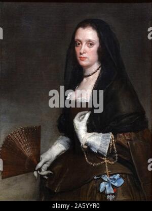 Pittura intitolato " La signora con una ventola' da Diego Velázquez (1599-1660) un pittore spagnolo e artista di corte di re Filippo IV. Risalenti al XVII secolo Foto Stock