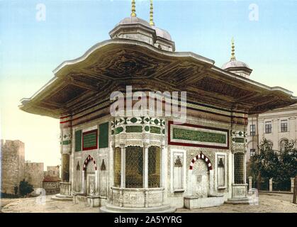 Photomechanical stampa della fontana di Sultan Ahmed, Costantinopoli, Turchia. Datata 1890 Foto Stock