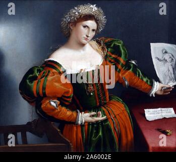 Ritratto di una donna ispirata dalla Lucretia' di Lorenzo Lotto (1480-1557), pittore italiano, disegnatore e illustratore, tradizionalmente collocato nella scuola veneziana. Datata XVI Secolo Foto Stock