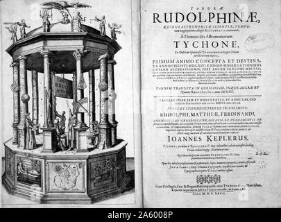 Frontespizio e pagina titolo di : "Tabulae Rudolphinae : quibus astronomicae...' da Johannes Kepler, 1571-1630 Foto Stock