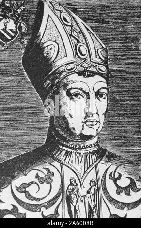 Ritratto di papa Giovanni XXII (1249-1334) nato Jacques Duèze. Egli fu il secondo papa di Avignone, eletto da un conclave di Lione assemblato dal re Luigi X il fratello di Filippo, il conte di Poitiers, più tardi il re Filippo V di Francia Foto Stock