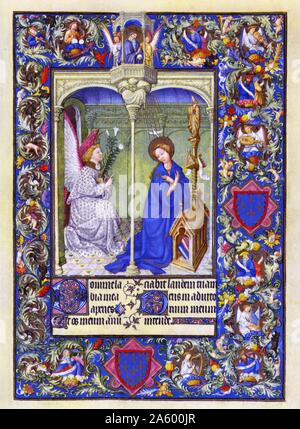 L'illuminazione con l'annunciazione dall'Belles Heures di Jean de France, Duc de Berry (la bella ore) un inizio del XV secolo manoscritto illuminato libro d ore. Datata xv secolo Foto Stock