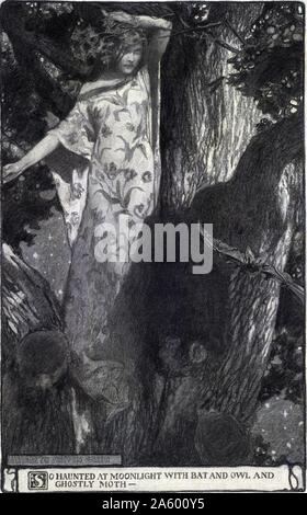 Illustrazione raffigurante un giovane dryad equilibrato in treetop diramazioni tra un bat, Civetta e insetti da Elizabeth Shippen Green (1871-1954) un American Illustrator. In data xx secolo Foto Stock