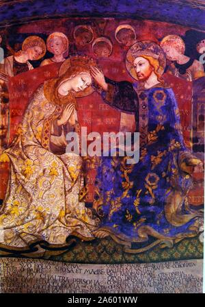 Pittura intitolata 'L'Incoronazione della Vergine" di Sano di Pietro (1406-1481) un pittore italiano di scuola senese di pittura. Datata xv secolo Foto Stock