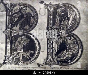 Parte del XII secolo Winchester Bibbia, romanica manoscritto illuminato prodotta in Winchester. Datato xii secolo Foto Stock