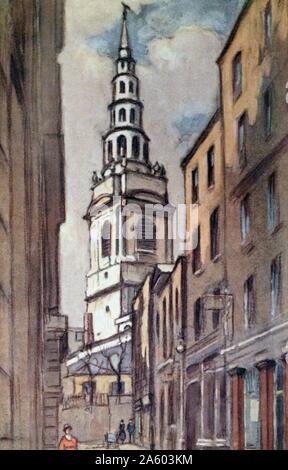 Schizzo colorati di St sposa la Chiesa, una chiesa nella città di Londra. Progettato da Sir Christopher Wren. In data xx secolo Foto Stock